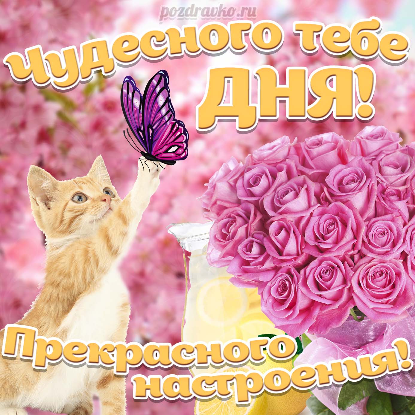 Открытка - картинка хорошего и чудесного тебе дня прекрасного настроения. Скачать бесплатно или отправить картинку.