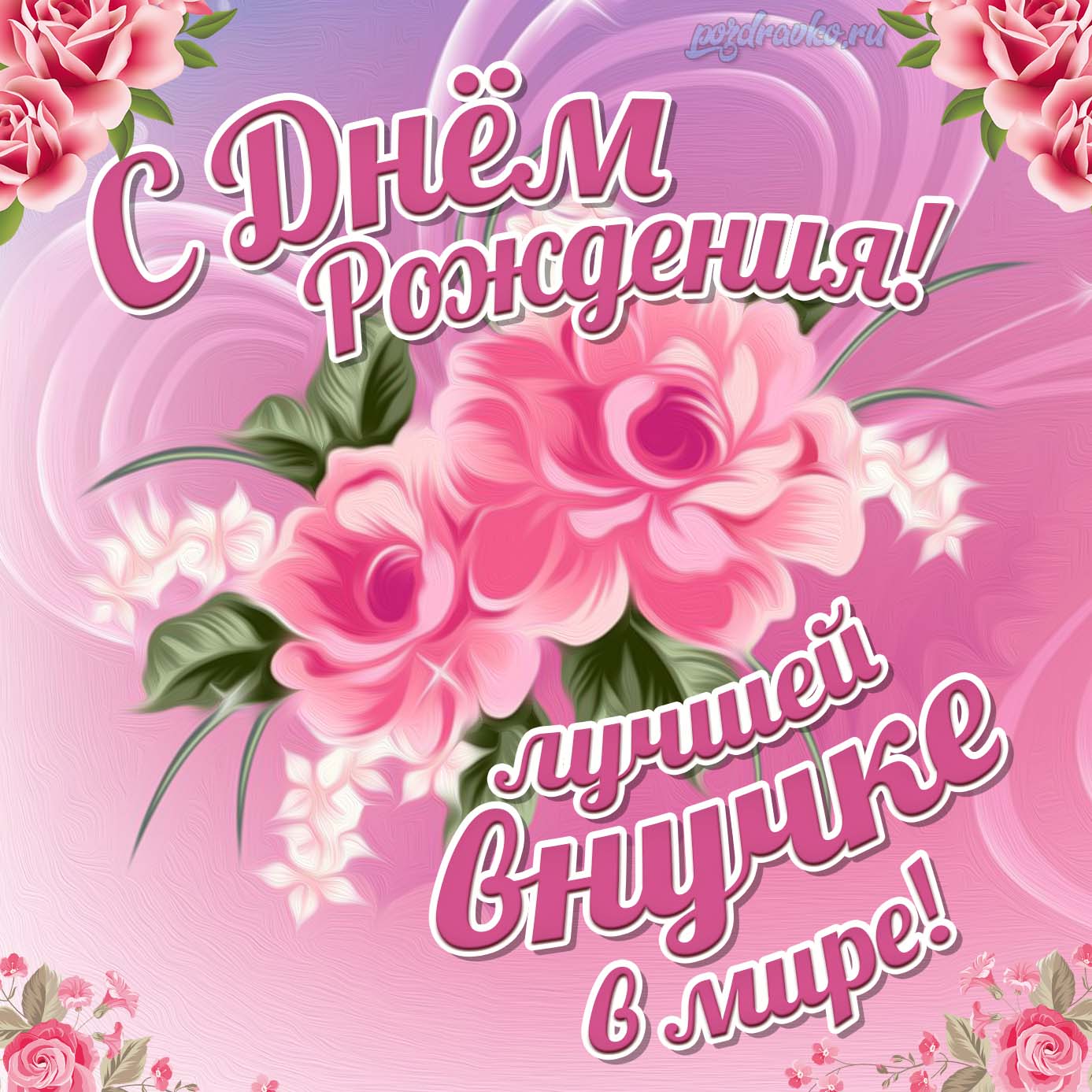 Открытка - с Днем Рождения Лучшей Внучке в мире!. Скачать бесплатно или отправить картинку.