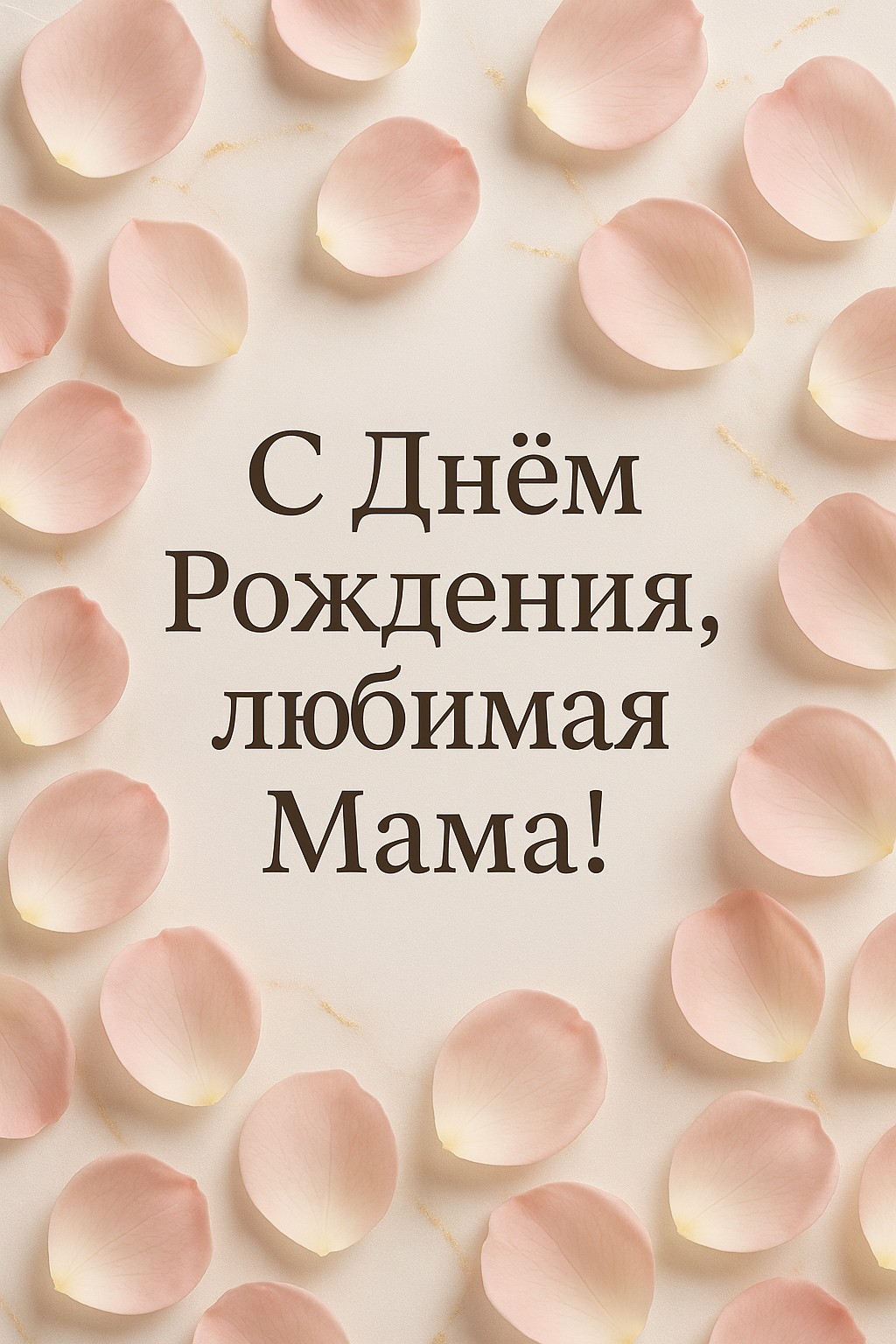 Элегантная открытка с лепестками роз для дня рождения любимой мамы.