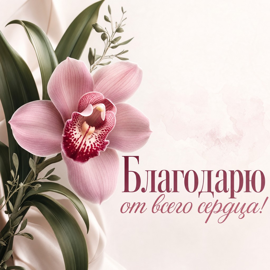 Красивая элегантная открытка с орхидеей для выражения благодарности.