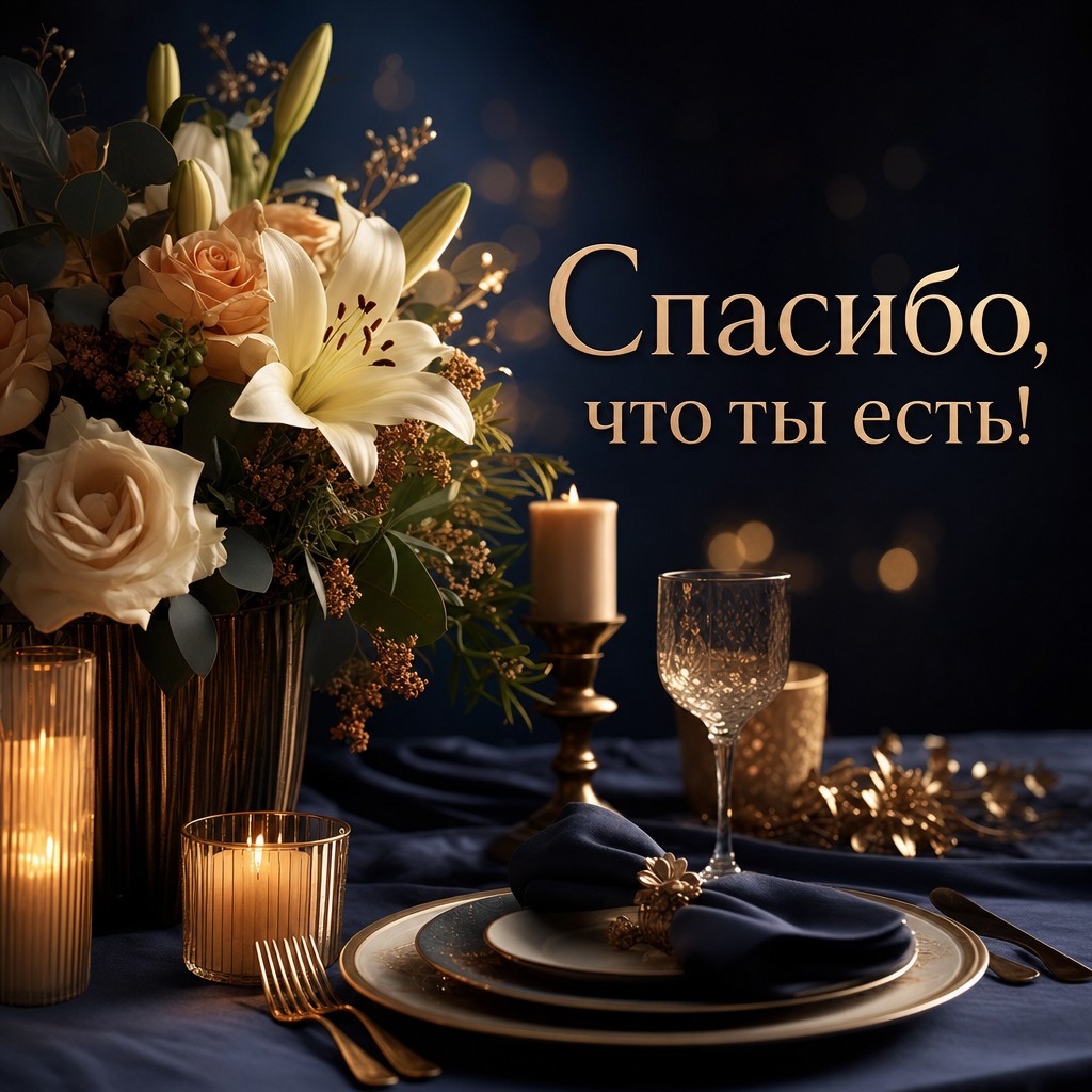 Элегантная риалистическая открытка с тёплой атмосферой для выражения благодарности.