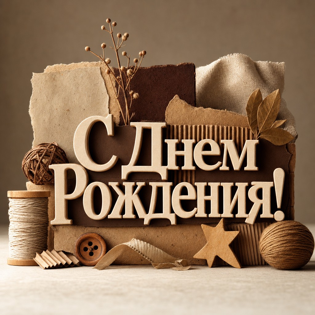 Крафтовая 3D открытка, идеально подходящая для Dня Рождения.