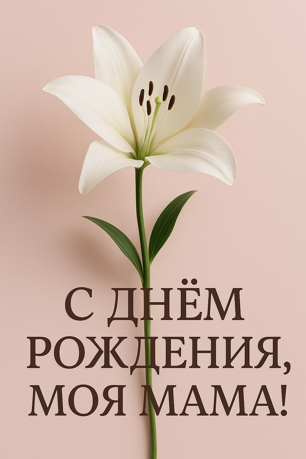 Элегантная минималистичная открытка с лилией для дня рождения мамы.