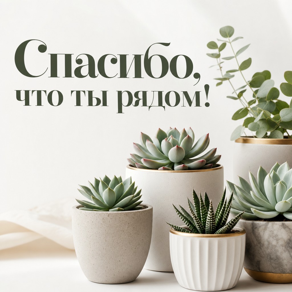 Стильная минималистичная открытка с растениями для выражения благодарности.
