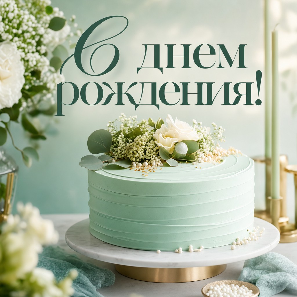 Минималистичная открытка с тортом для поздравления с днем рождения.
