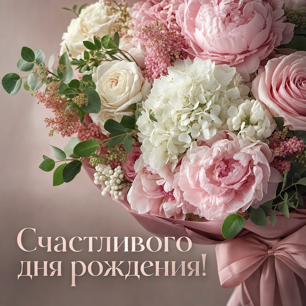 Красивое поздравление с днем рождения с цветами в букете.