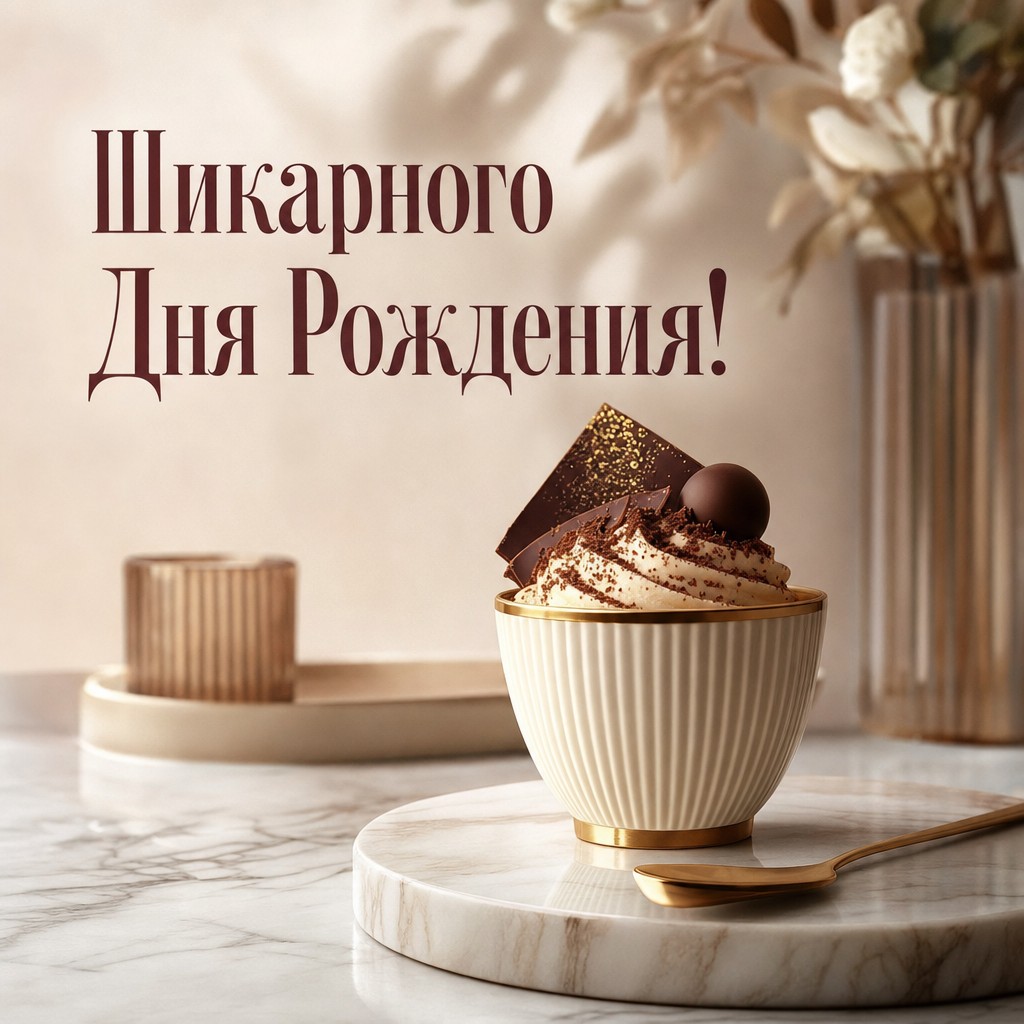 Минималистская открытка с десертом для поздравления с днем рождения.
