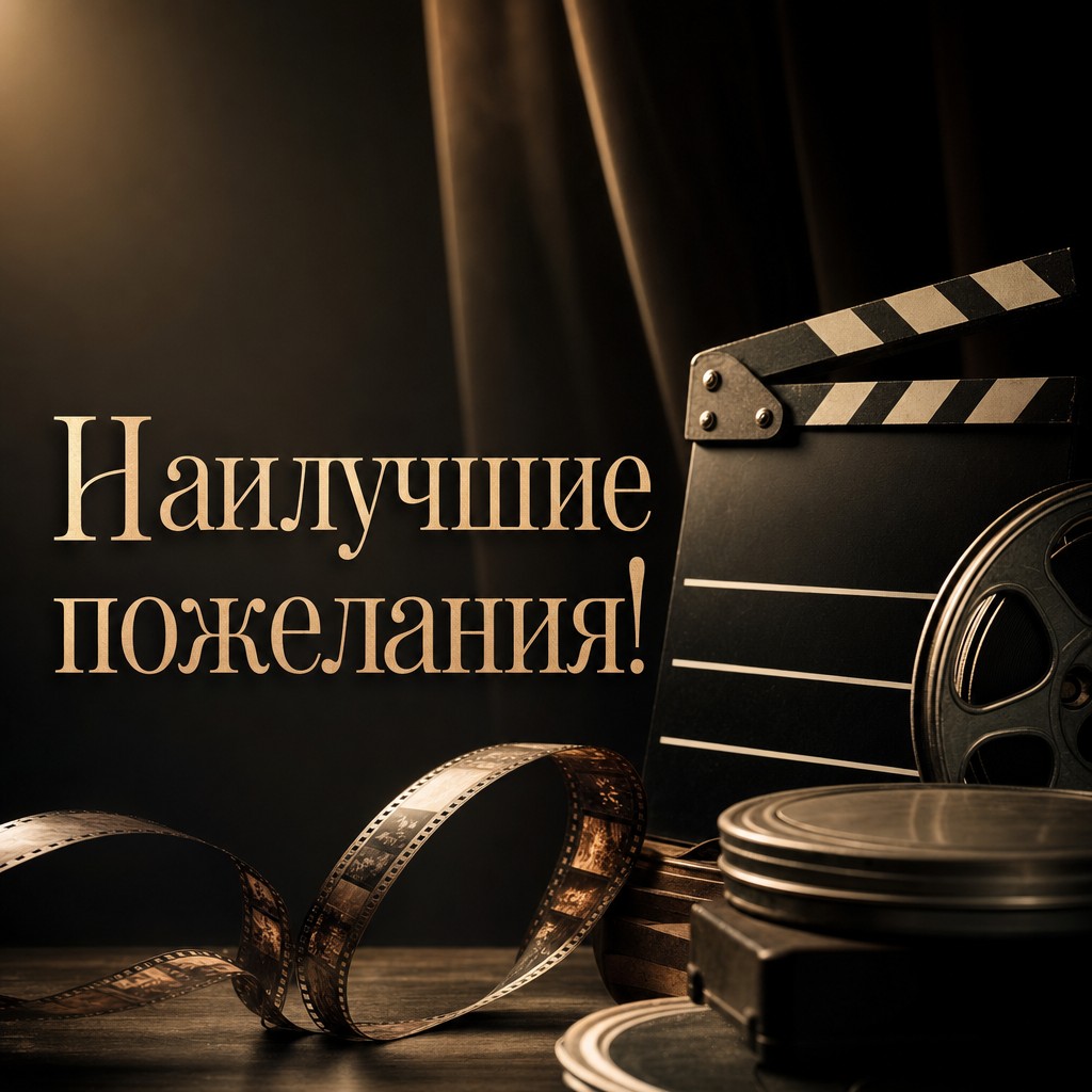 Открытка с элементами кино для поздравления с днем рождения.