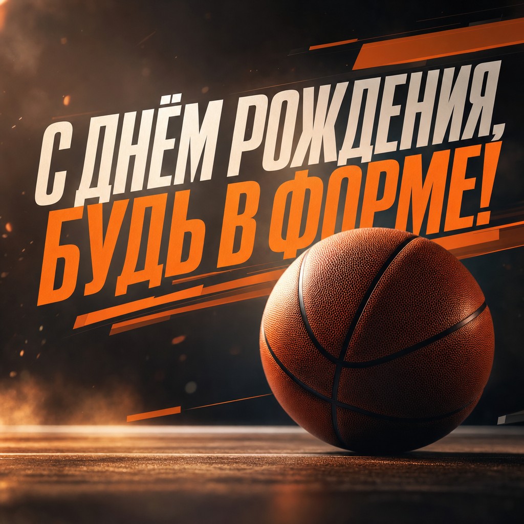 Динамичная открытка с мячом для поздравления с днем рождения.
