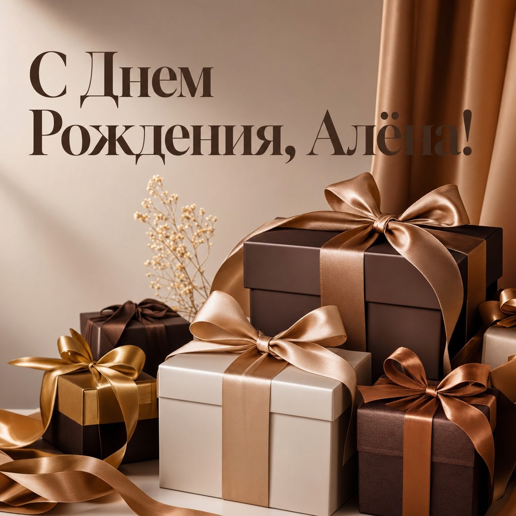 Поздравьте Алёну с днем рождения открыткой с красивыми подарками.