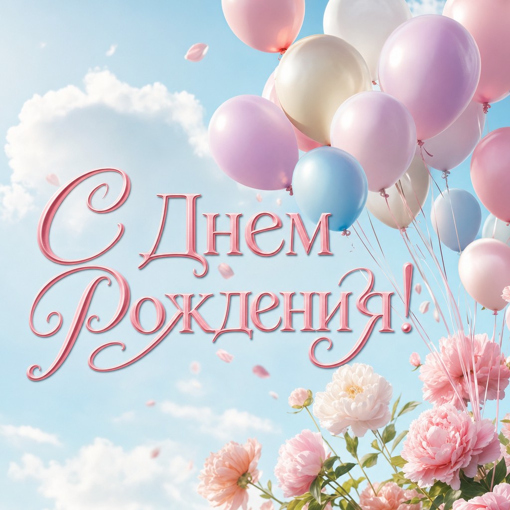 Пастельная открытка с шариками для поздравления с днем рождения.