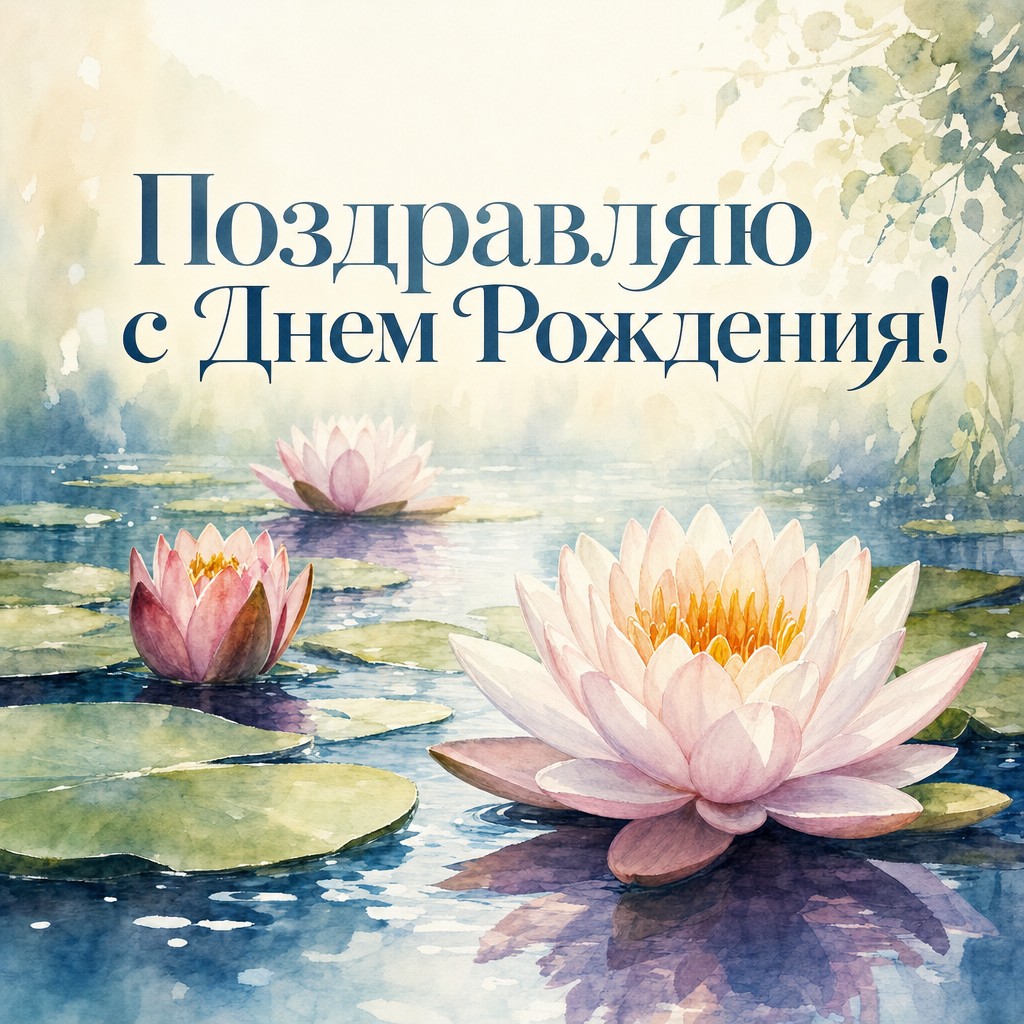 Красочная открытка с водяными цветами для поздравления с днем рождения.