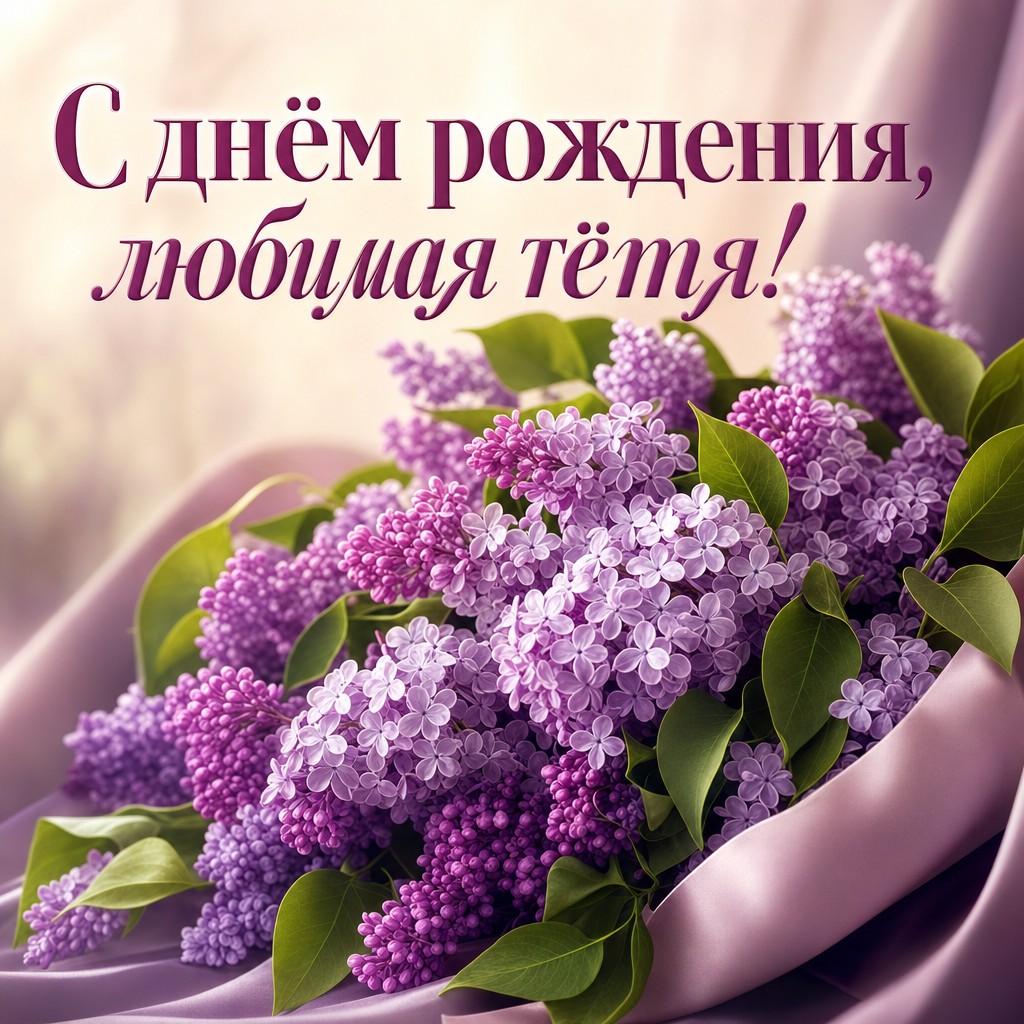 Нежная открытка с цветами для дня рождения любимой тёти. Красивый и свежий дизайн.