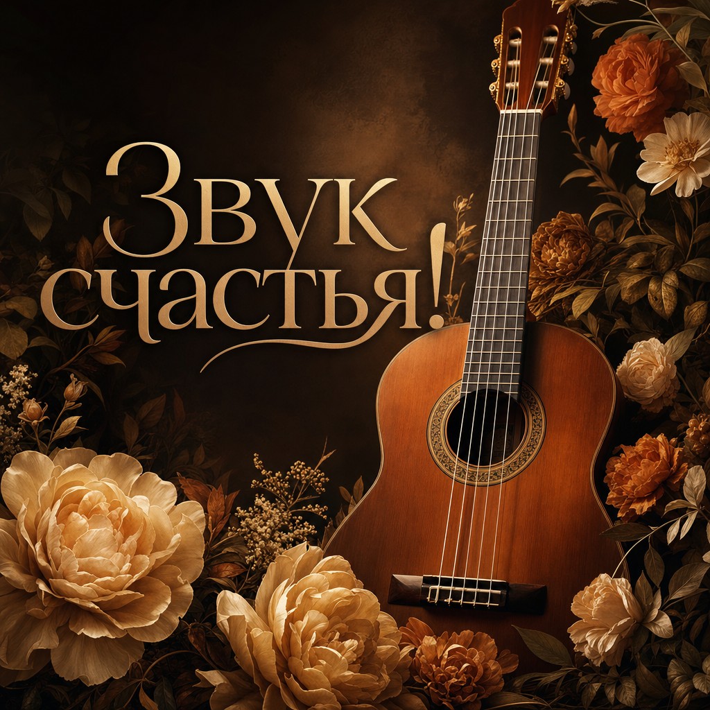 Элегантная открытка с гитарой для племянника на день рождения.