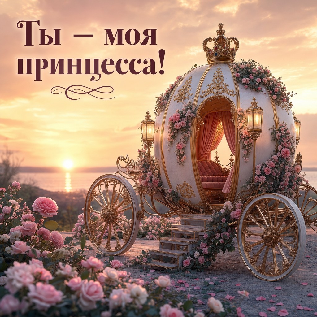 Элегантная открытка с каретой для поздравления внучки с днём рождения!