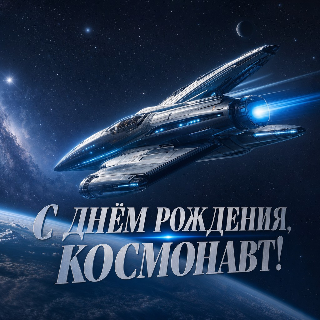 Захватывающая открытка с космическим кораблём для племянника на день рождения.
