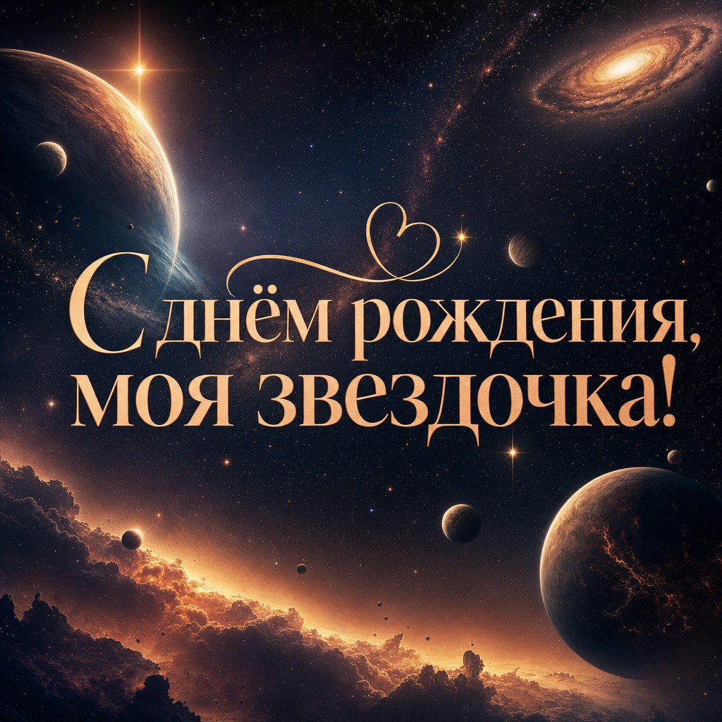 Удивительная открытка с космосом для поздравления внучки с днём рождения!