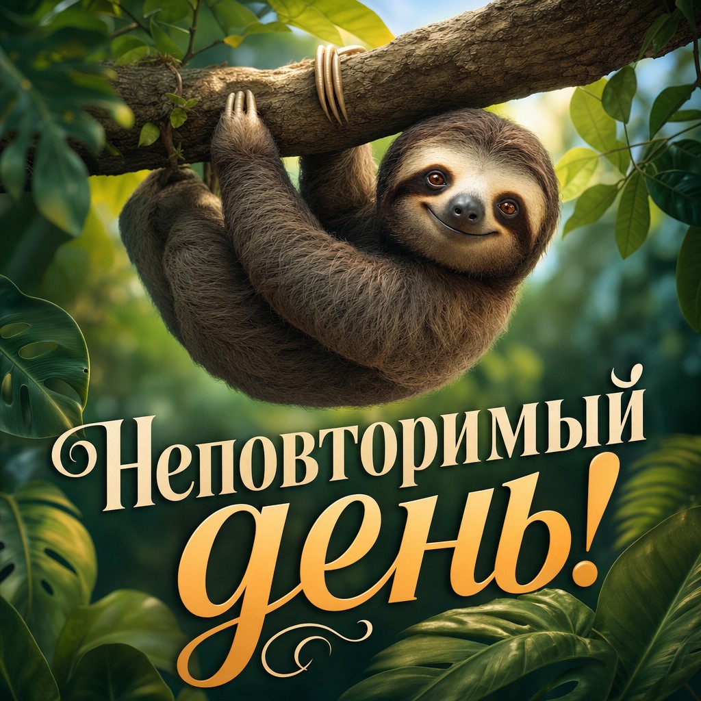 Веселая открытка с ленивцем для племянника на день рождения.