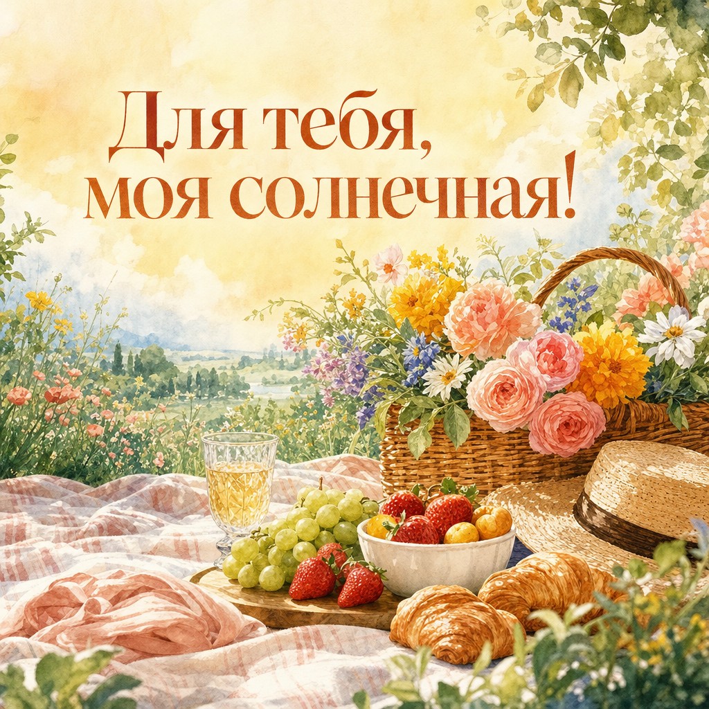 Теплая открытка с пикником для поздравления внучки с днём рождения!