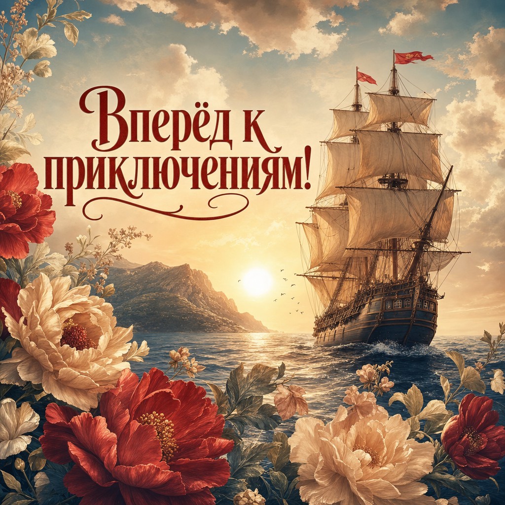 Приключенческая открытка с пиратским кораблем для племянника на день рождения.