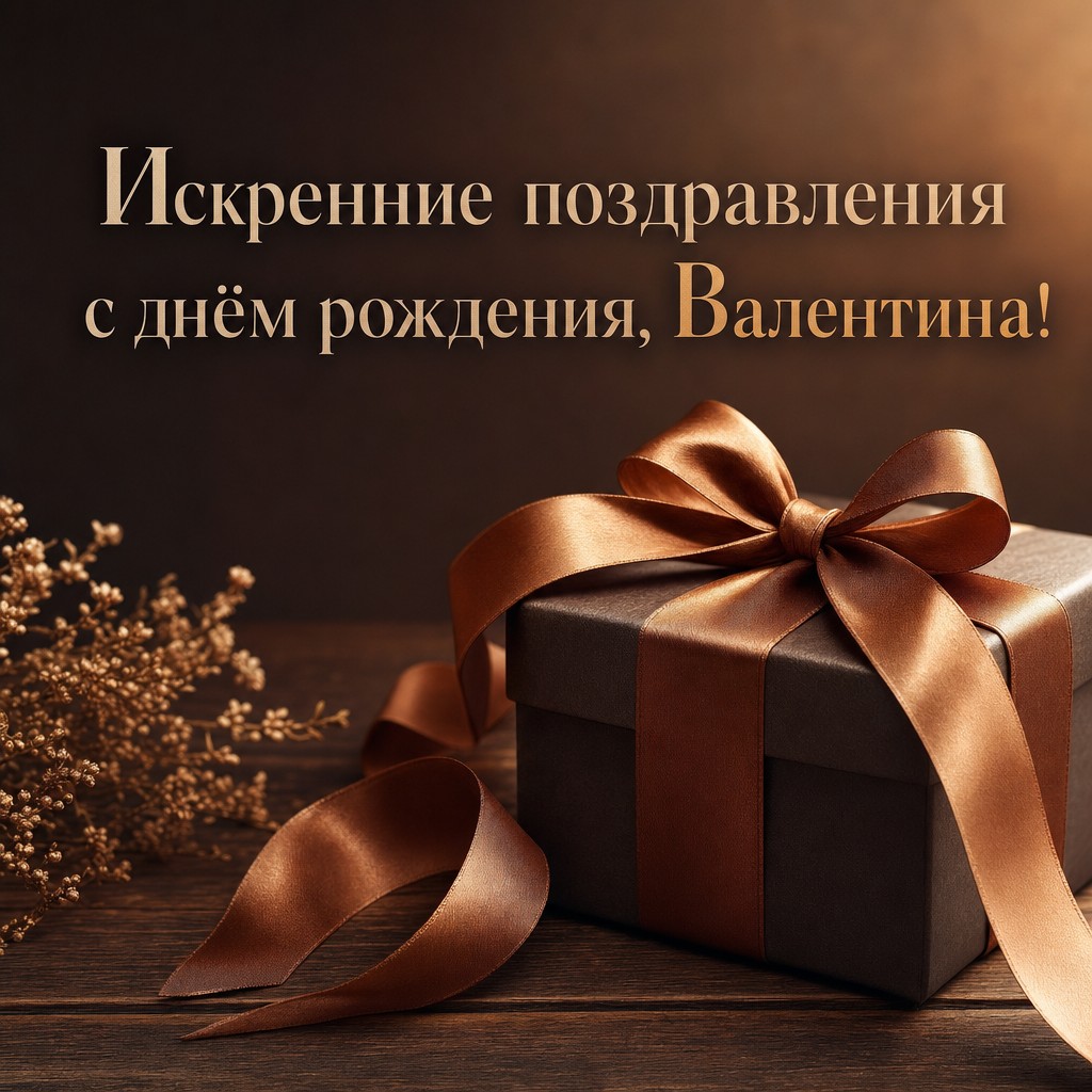 Стильная открытка с подарком для Валентины на День Рождения.