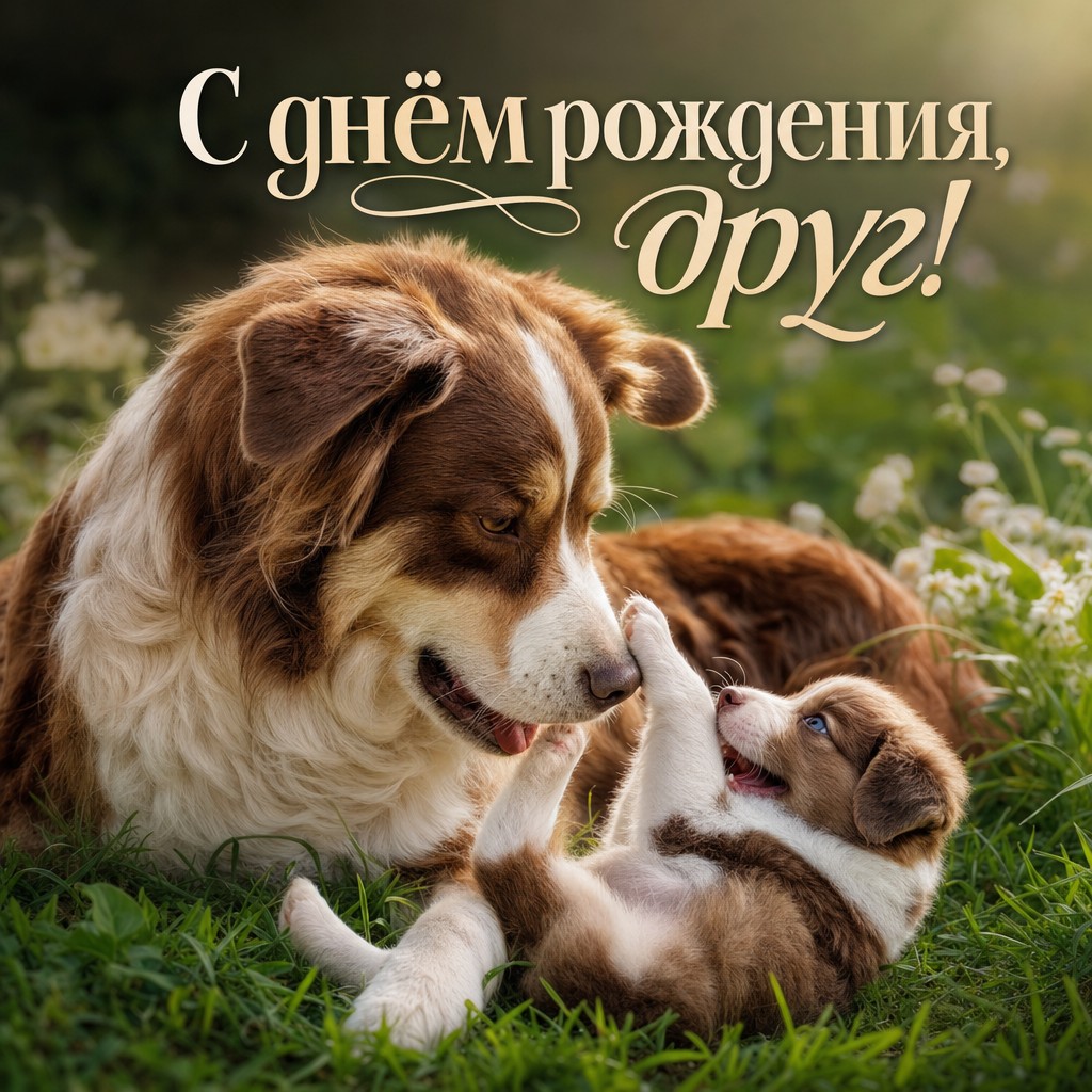 Теплая открытка с шакопетой и щенком для племянника на день рождения.