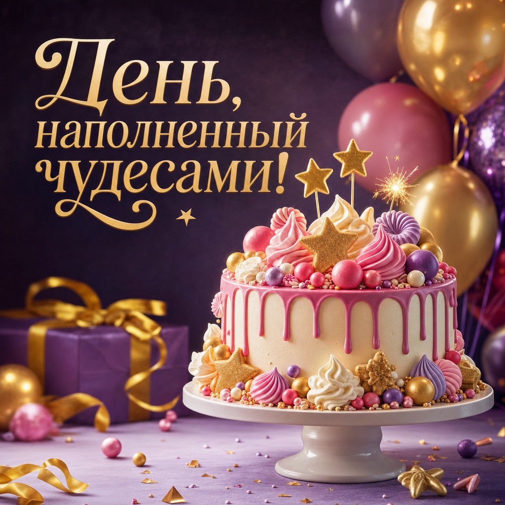 Яркая открытка с чудесным тортом для поздравления внучки с днём рождения!
