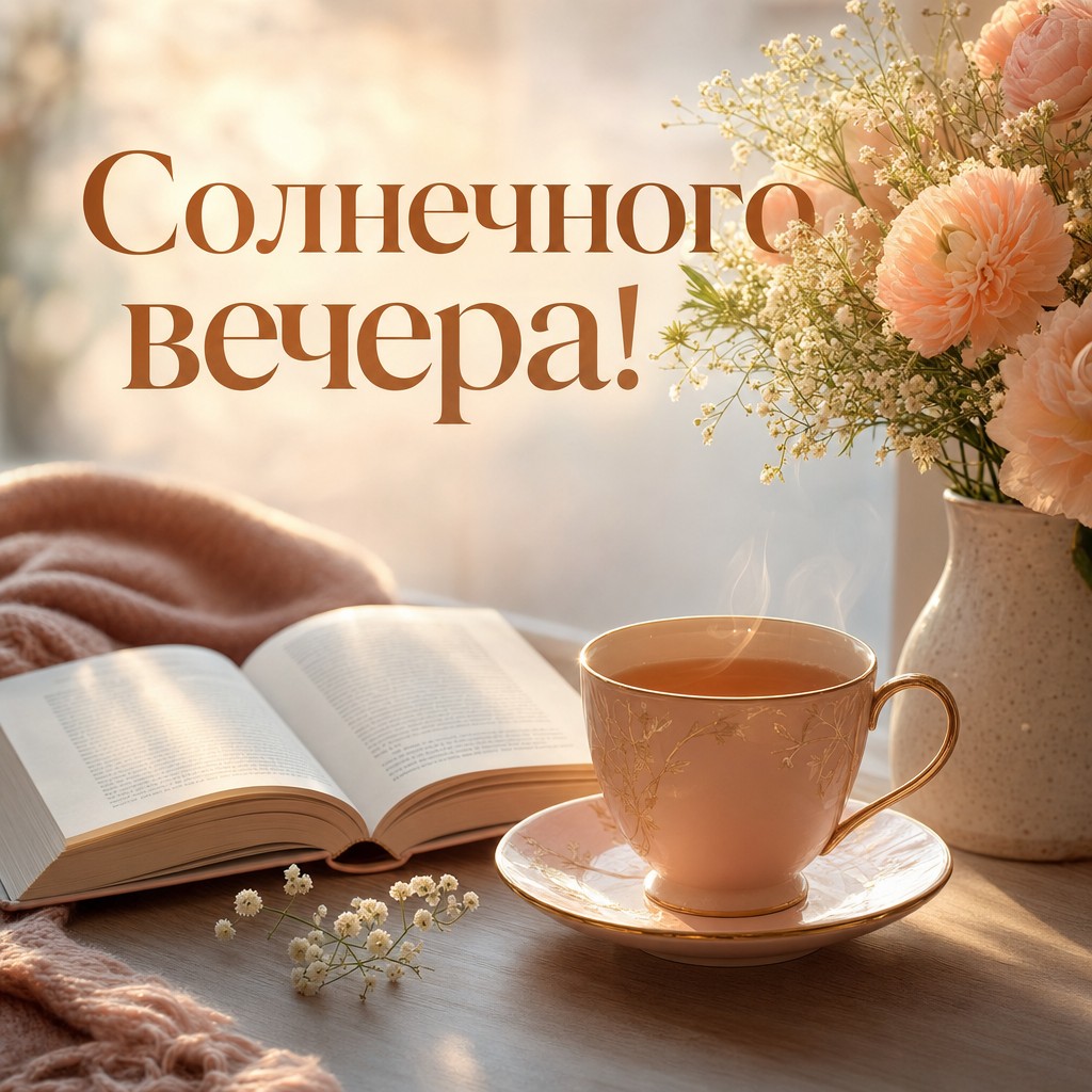 Открытка с чашкой тёплого чая для доброго вечера.