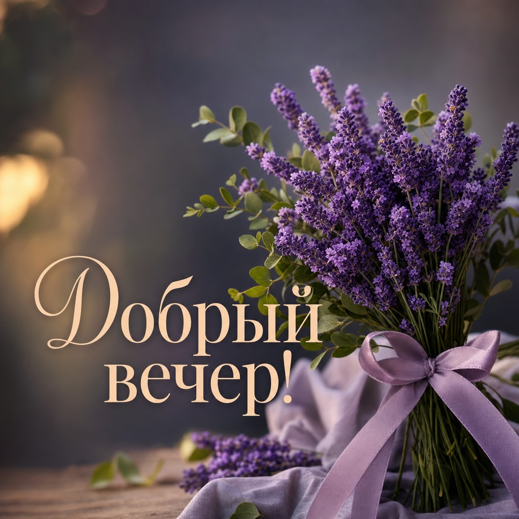 Открытка с ароматом лаванды, создающей расслабляющую атмосферу вечера.