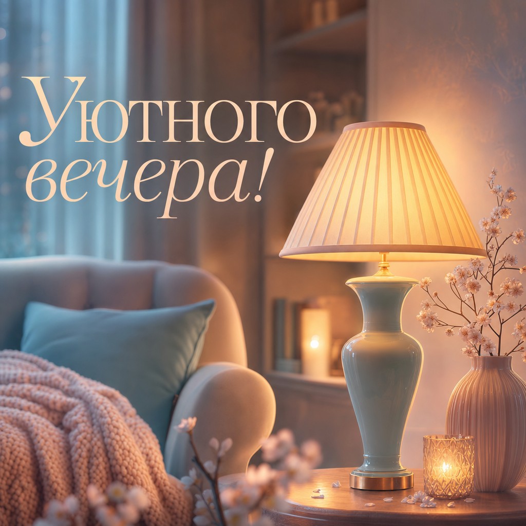 Открытка с уютным освещением, благоприятным для вечернего отдыха.