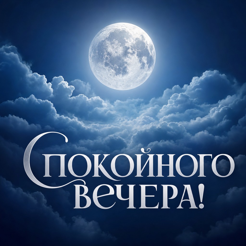 Открытка с успокаивающей луной, создающей атмосферу вечера.