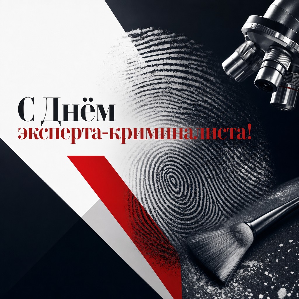 Современная открытка ко Дню эксперта-криминалиста с крупным графическим отпечатком пальца.