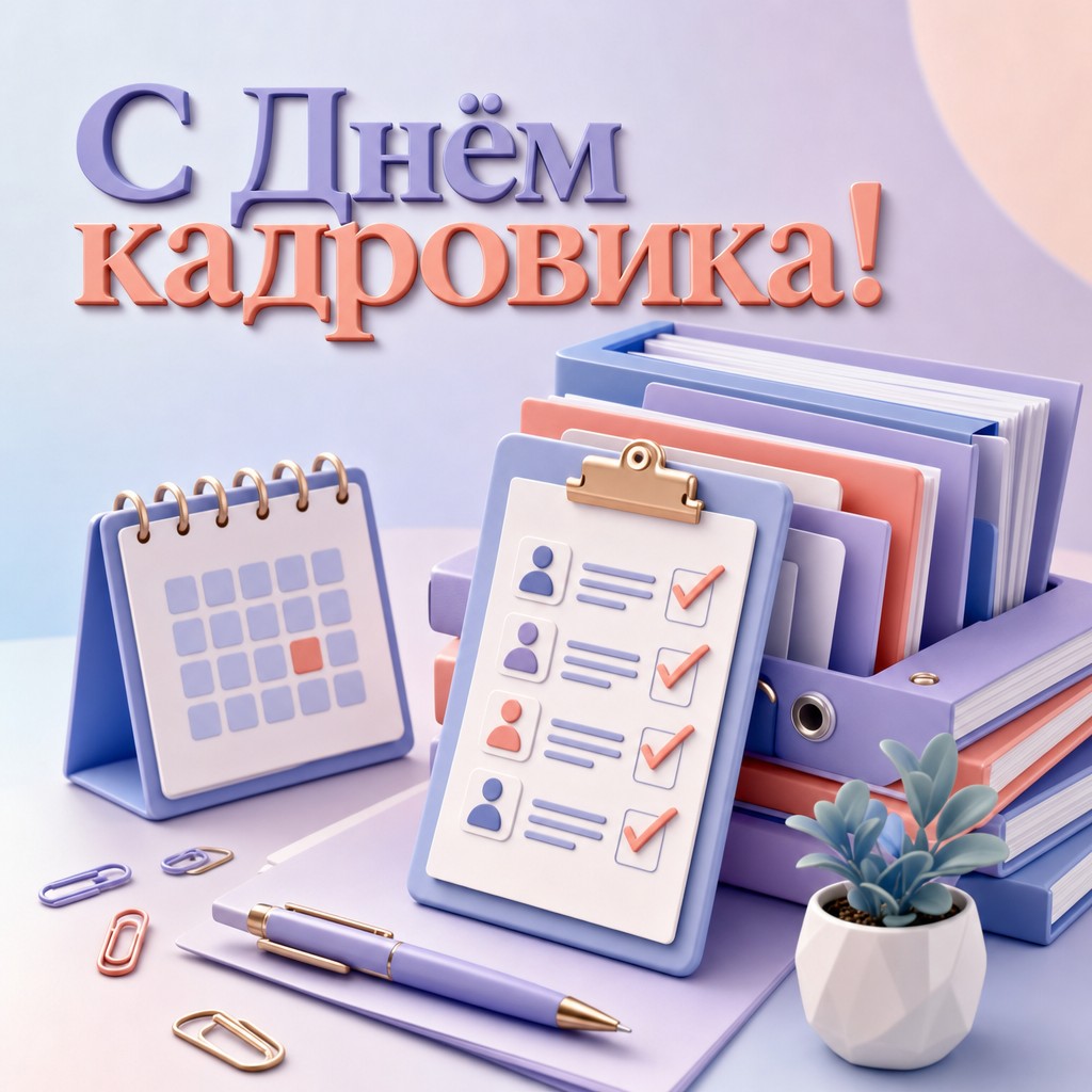 Яркая 3D-открытка на День кадровика с календарём, папками и чек-листом.