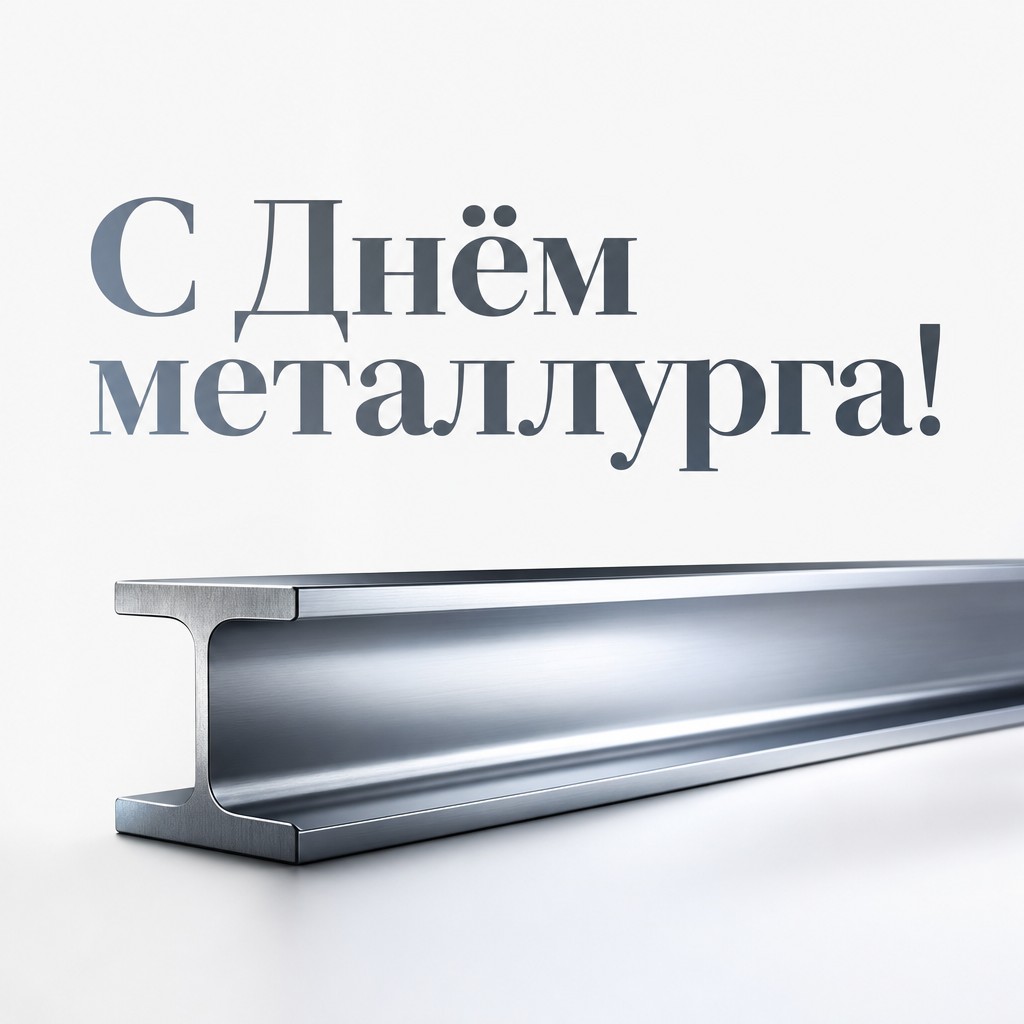 Лаконичная премиальная открытка ко Дню металлурга со стальной двутавровой балкой.
