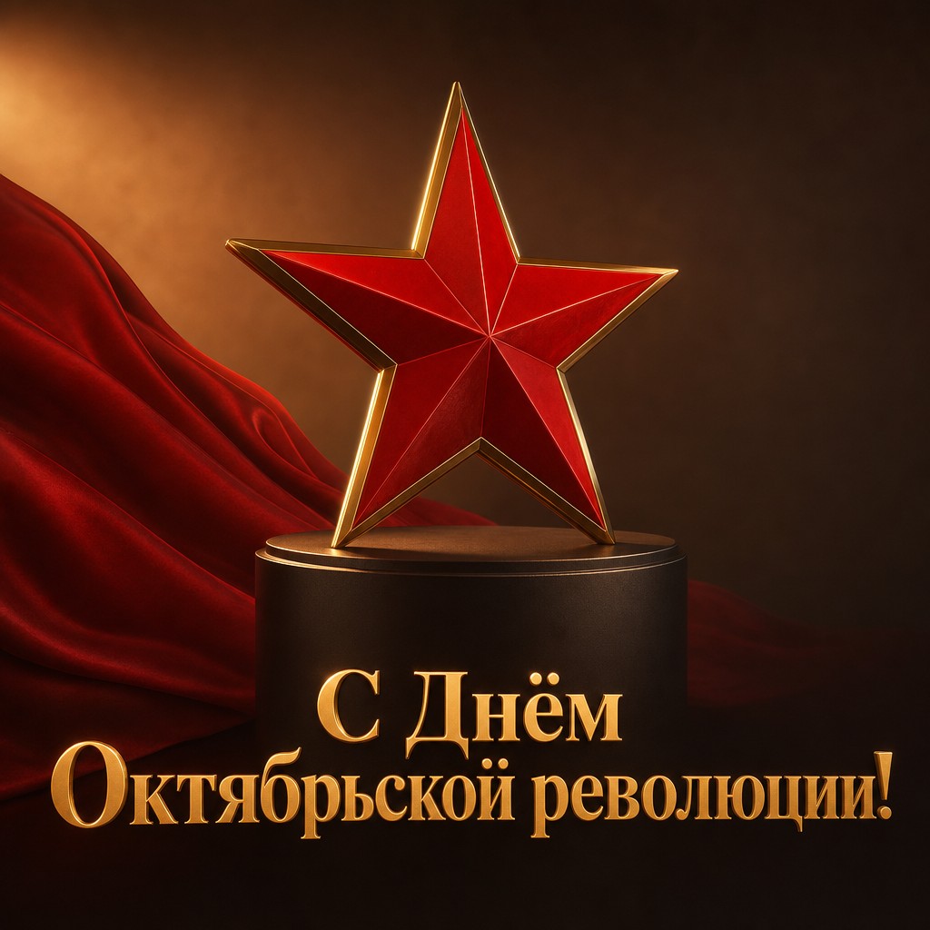 Стильная 3D-открытка на День Октябрьской революции 1917 года с объёмной красной звездой.