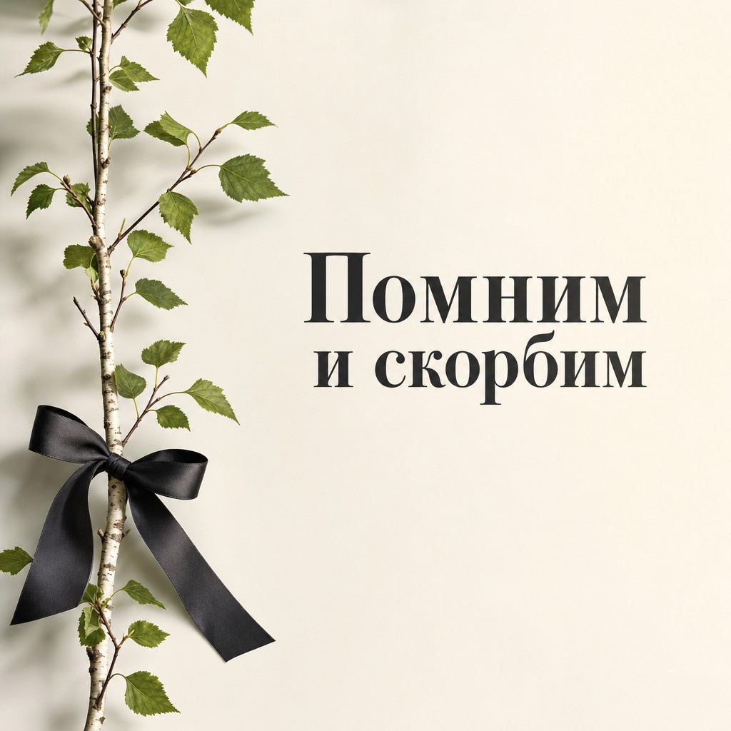 Минималистичная открытка на День памяти и скорби с берёзовой ветвью и чёрной лентой.