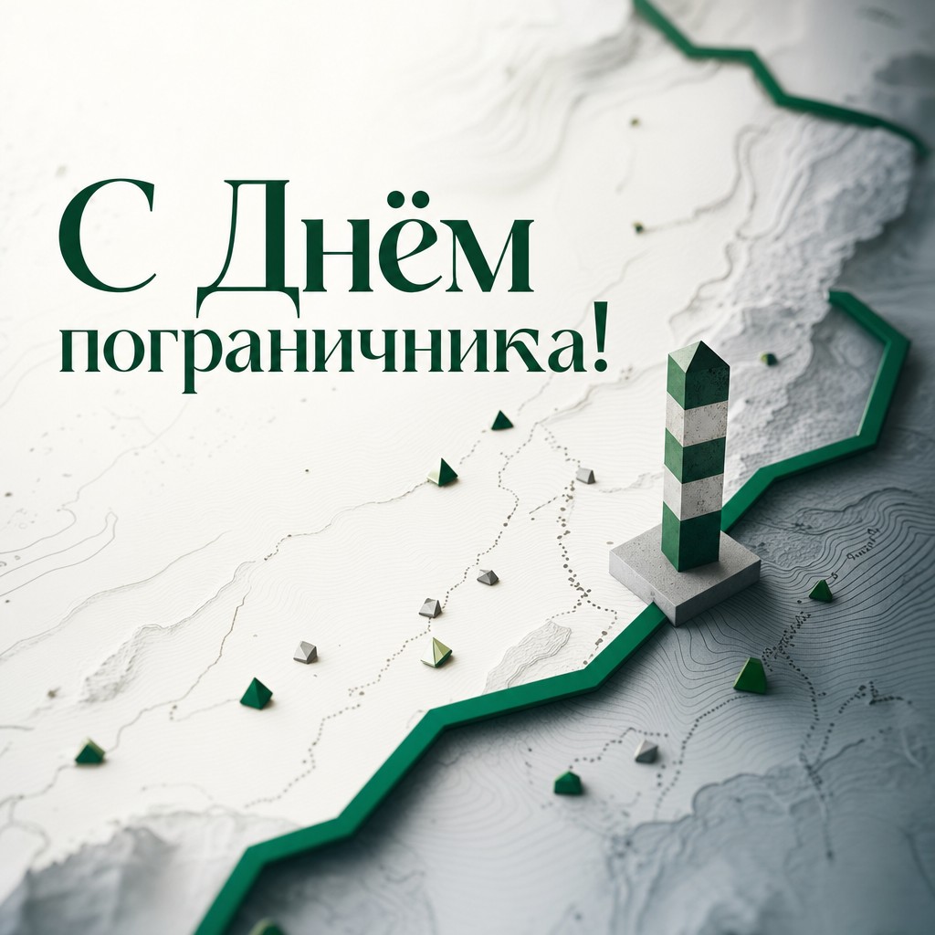Современная открытка на День пограничника с картой, линией границы и лаконичным дизайном.