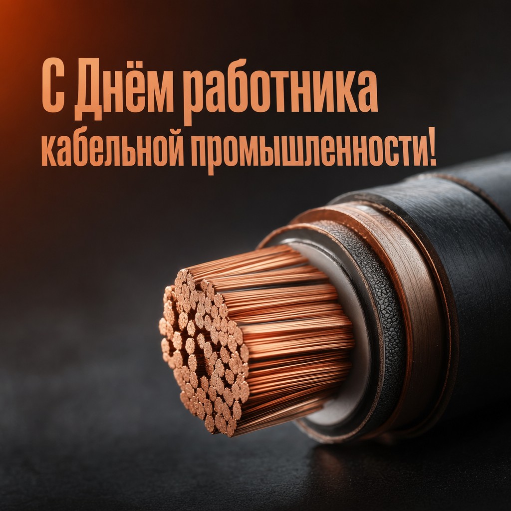 Стильная открытка к Дню работника кабельной промышленности с медным кабелем в премиальном фотостиле.