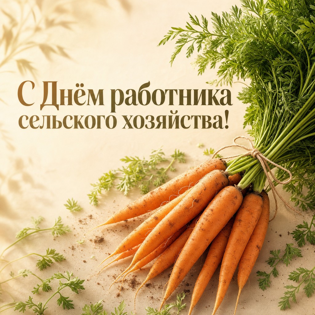 Нежная пастельная открытка с пучком свежей моркови для сельскохозяйственного праздника.