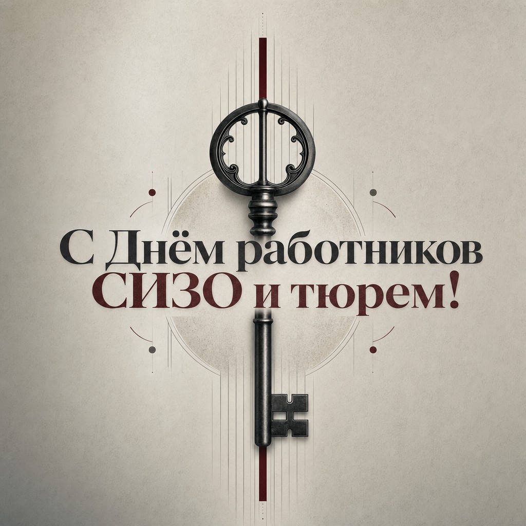 Современная открытка к Дню работников СИЗО и тюрем с лаконичной эмблемой ключа и строгой композицией.