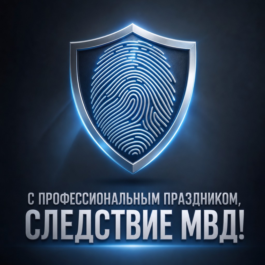 Современная 3D-открытка на День работников следственных органов МВД России с отпечатком пальца и щитом.