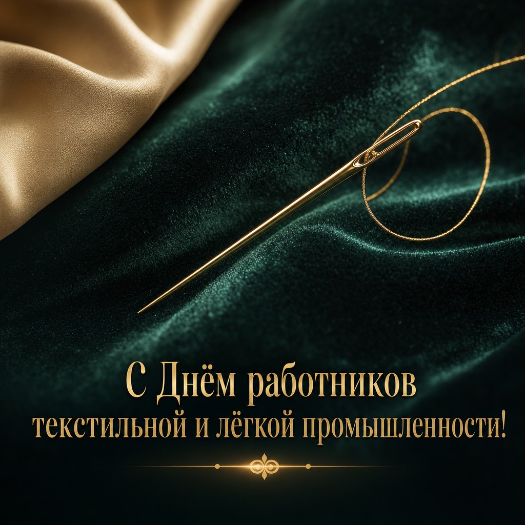 Стильная праздничная открытка с золотой швейной иглой и бархатом для работников отрасли.