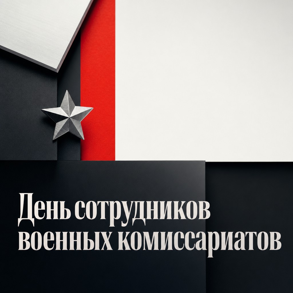 Современная открытка с геометрией и металлической звездой для Дня сотрудников военных комиссариатов.