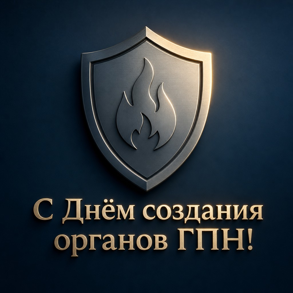Минималистичная премиальная открытка к Дню создания органов государственного пожарного надзора с металлическим щитом.