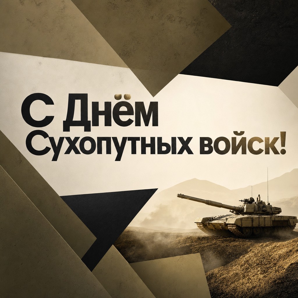 Стильная современная открытка ко Дню Сухопутных войск с лаконичным геометрическим камуфляжем.