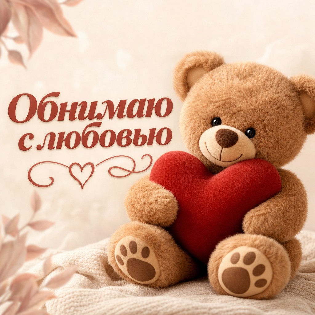 Милая открытка на День святого Валентина с плюшевым мишкой и сердцем.