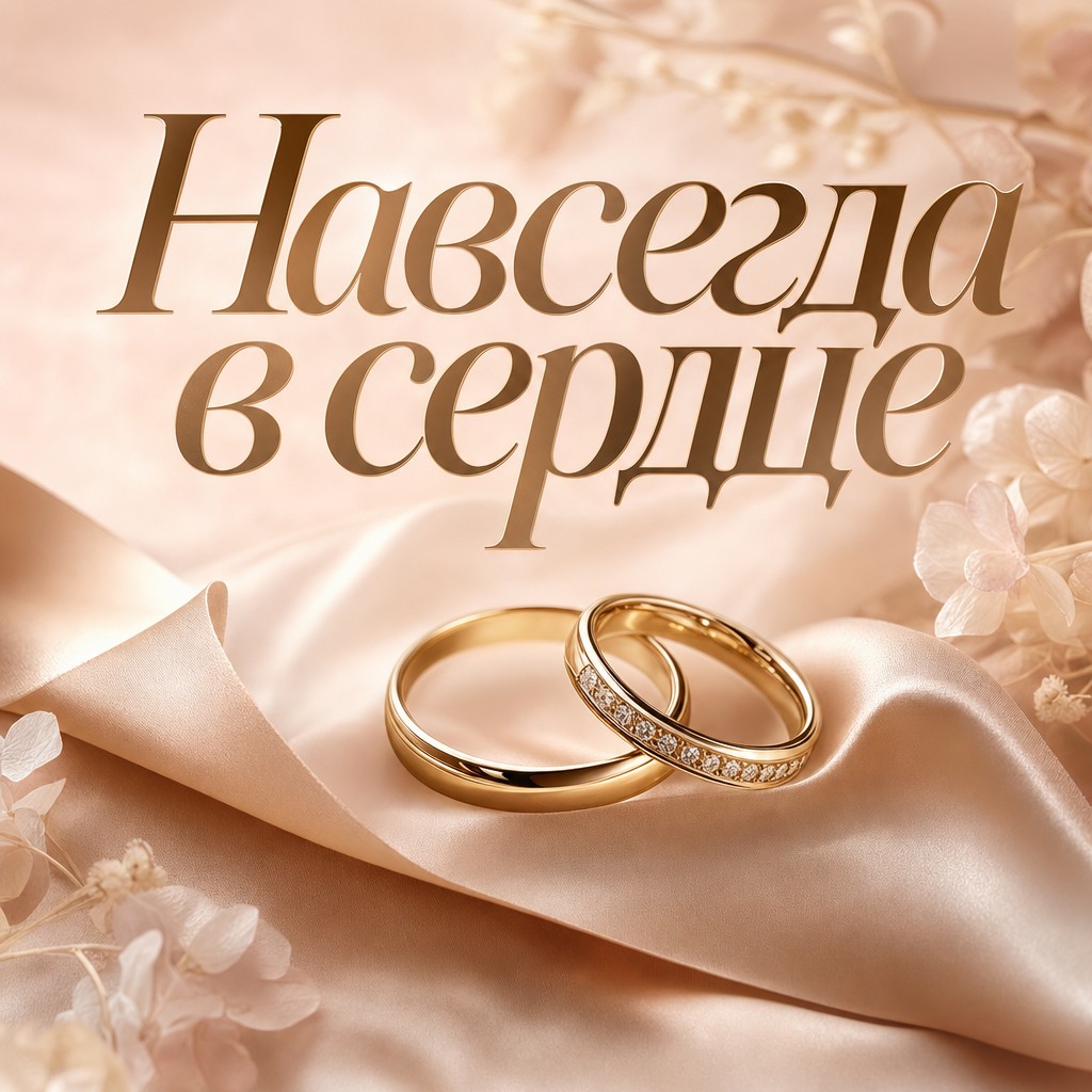 Роскошная открытка на День святого Валентина с золотыми кольцами на шёлке.