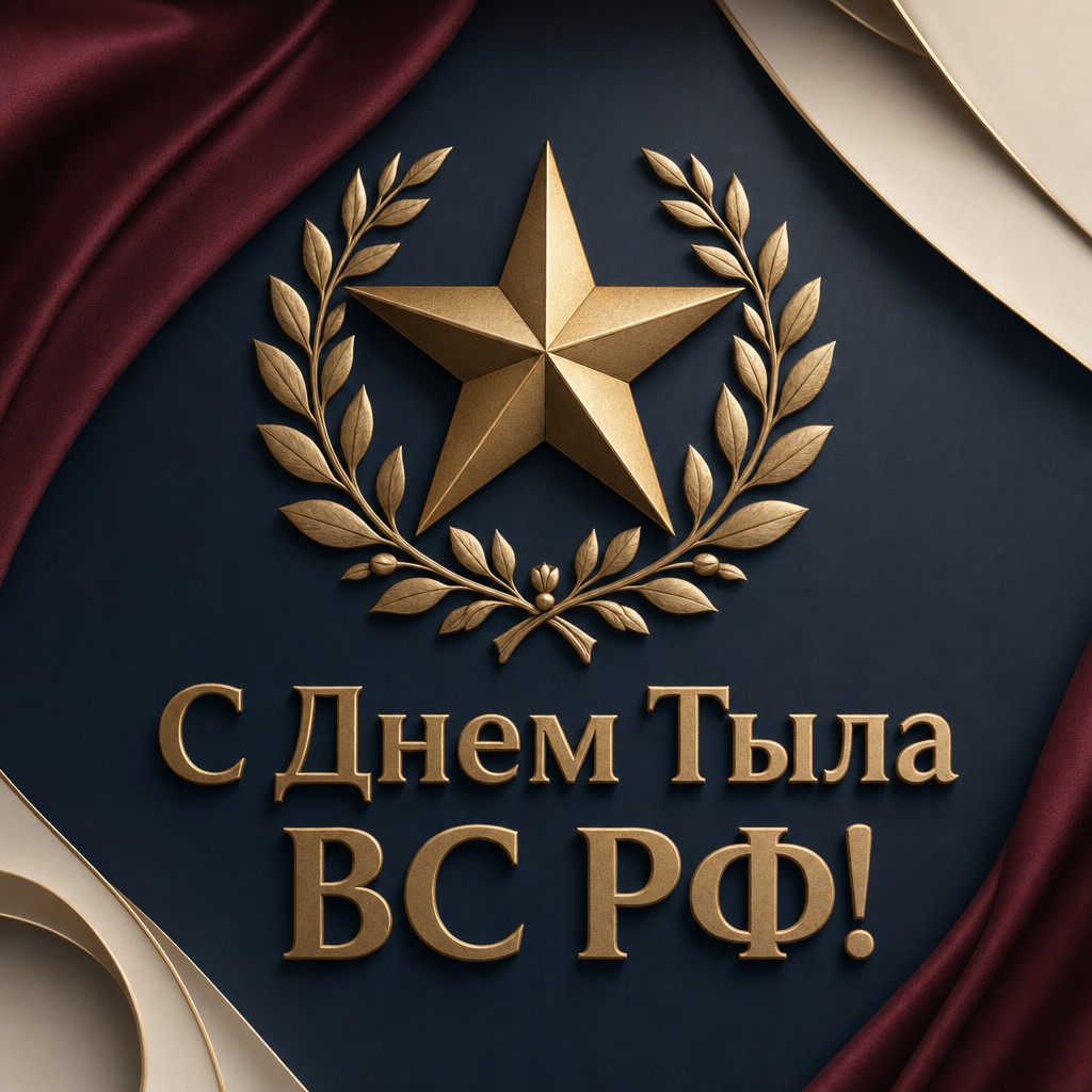 Статусная открытка ко Дню Тыла Вооруженных сил РФ с золотой звездой и лавровыми ветвями.