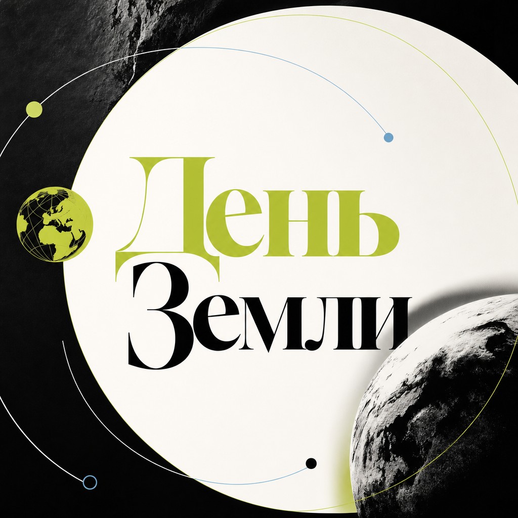 Лаконичная открытка на День Земли в современном графическом стиле с орбитой планеты.