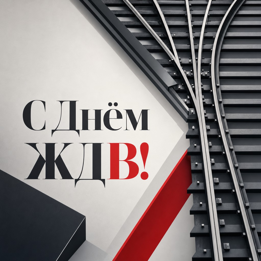 Современная открытка к Дню Железнодорожных войск с графикой железнодорожной стрелки.